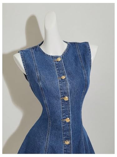 41mgUaGkoJL.jpg Women's Button Down Sleeveless Jean Dress Y2k A Line Short Denim Dresses
