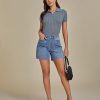 Jean Shorts for Women Trendy Mid Rise Casual Summer Jorts Distressed Cut Off Stretchy Denim Shorts with Pockets