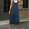 41mvZwnc-pL.jpg Women's V Neck Sleeveless Denim Overall Dress Adjustable Strap Vintage Back Slit Midi Jean Dress with Pockets