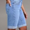 Women's Jean Shorts High Waisted Stretchy Bermuda Folded Hem Denim Summer Shorts