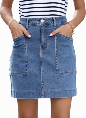41nDTAgCf0L.jpg Women's Jean Skirt High Waisted Stretch Casual Summer Zimbaplatinum Denim Skirt with Pockets