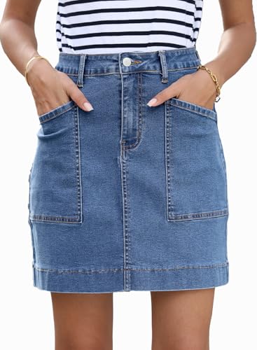 Women's Jean Skirt High Waisted Stretch Casual Summer Zimbaplatinum Denim Skirt with Pockets