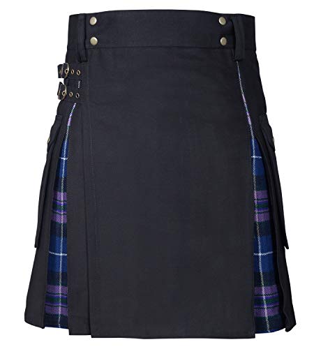Men's Hybrid Utility Kilt - Durable Cotton Jeans Fabric Kilt for Men with Cargo Style Pockets Traditional Modern Kilt