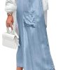 41nIBgJgJBL.jpg Women Summer Elastic Waist Flowy Tencel Denim Maxi Skirt A Line Button Ruffle Cargo Long Jean Skirt Boho Lightweight