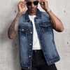 41nKHDrJL.jpg Men's Denim Vest Sleeveless Ripped Slim fit Distressed Jean Jacket