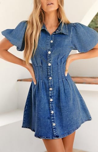 41nOxoNFL1L.jpg Denim Dress for Women Puff Sleeve Mini Jean Dresses for Women 2025 Summer Casual Denim Dress
