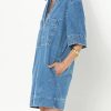 41neZv-kBeL.jpg Womens Denim Shirt Dress Summer Collared V Neck Mini Casual Jean Dresses with Pockets