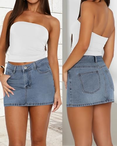 41ntSM0IpAL.jpg Women's Low Rise Stretchy Denim Skirts Sexy Comfy Mini Jean Skirt for Summer Casual Streetwear