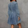 41oGTQy6jYL.jpg Women's Denim Dress Long Sleeve Crewneck A Line Swing Ruffle Casual Mini Babydoll Jean Dresses