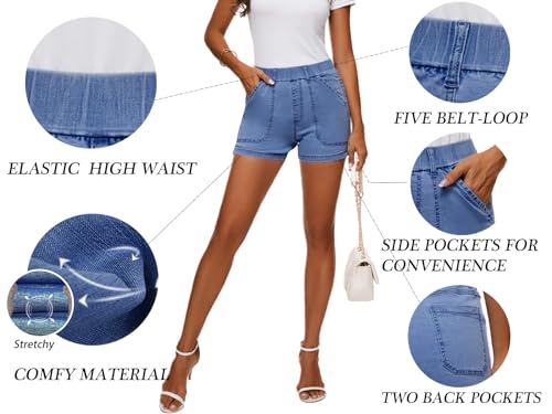 41oX0rV06qL.jpg Womens Jean Shorts High Waisted Summer Cotton Stretchy Casual Pull On Beach Elastic Waist Denim Shorts with Pockets