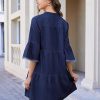 41ofEbtLgOL.jpg Women's Denim Dress V Neck Tiered Jean Dress Flowy Babydoll Dresses