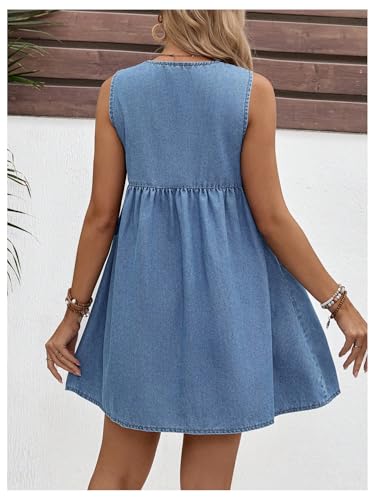 41p4IP1ShL.jpg Women's Maternity Dresses Sleeveless Jean Sundresses Tie Front Flowy Short Denim Dress