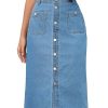Women's Denim Skirt Button Down Front High Waist Pockets Midi Jean Skirts