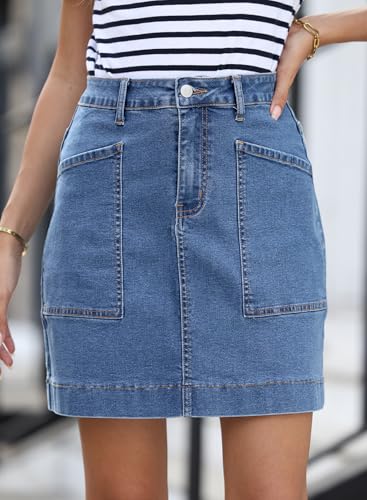 Women's Jean Skirt High Waisted Stretch Casual Summer Zimbaplatinum Denim Skirt with Pockets