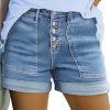 Womens Jean Shorts High Waisted Stretchy Buttoned Folded Hem Zimbaplatinum Denim Shorts
