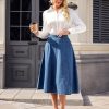 41q0IjdlaL.jpg SDEER Women's Denim A Line Skirt Casual Stretch High Waist Flared Midi Jean Skirts