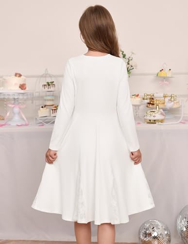 41q2nn6rjL.jpg Girls Long Sleeve Dress Lace Hem Knit Fall Winter Pullover Dresses for Girls 5-12Y
