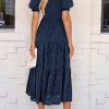 41q3upRqK3L.jpg Women's 2025 Summer Casual Midi Dresses Square Neck Short Sleeve Smocked A Line Floral Flowy Elegant Boho Dress