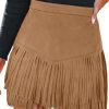 41qCsWkQo0L.jpg Women Fringe Skirts Western Cowgirl Terra Cotta High Waist Mini Skirt Suede Tassel Short Counrty Concert