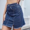 41qgbqzzeoL.jpg Women’s Denim Mini Skirt High Waist Casual Split Hem Washed Frayed A-line Jean Skirts with Pocket for Women