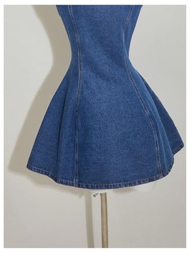 41rUiVujGzL.jpg Women's Button Down Sleeveless Jean Dress Y2k A Line Short Denim Dresses