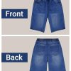 41rgeFu2-vL.jpg Women's Raw Hem Denim Bermuda Shorts Mid Rise Long Jorts Baggy Pull On Strechy Jeans Shorts with Elastic Waist
