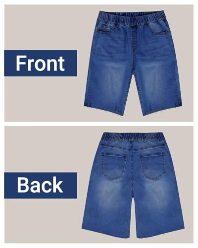 41rgeFu2-vL.jpg Women's Raw Hem Denim Bermuda Shorts Mid Rise Long Jorts Baggy Pull On Strechy Jeans Shorts with Elastic Waist