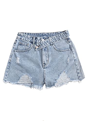 41riFgxaqXL.jpg Women's Casual High Waist Raw Hem Ripped Denim Jean Shorts with Pocket