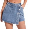 Women's High Waisted Button Front Denim Skort Asymmetrical Hem Skirt Shorts