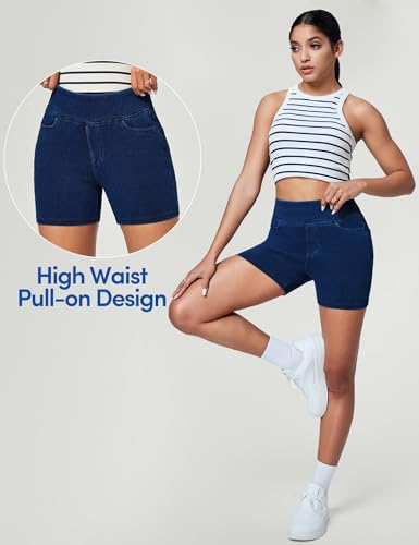 Stretchy Jean Shorts for Women High Waisted Pull On Jorts with Pockets Denim Shorts Women Summer Casual Shorts 2025