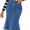41ruGgLbp2L.jpg Women's Ruffle Denim Skirt Midi Bodycon High Waist Fishtail Jean Skirts