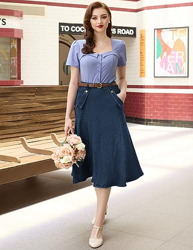 41s1TYiLGkL.jpg Women's Denim Skirts Vintage Elastic High Waist A-Line Long Maxi Jean Skirts with Pockets