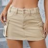 Women's Low Waist Button Bodycon Mini Cargo Denim Skirt with Pocket
