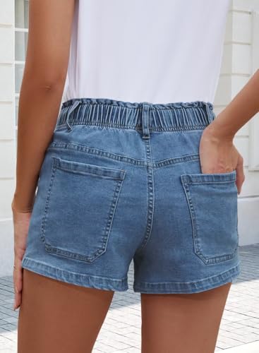 41shouj3Y4L.jpg Womens Stretchy Denim Shorts 2025 Summer Casual Drawstring Elastic Waist Jean Shorts with Pockets