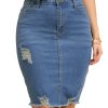 41smCqvJApL.jpg Women's Denim Skirt Stretch Denim High Waisted Raw Hem Above The Knee Pencil Skirt Jean Skirts