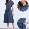 41srxeZcCGL.jpg Denim Shirt Dress for Women's Casual Button Down Short Sleeves Belted Jean Midi Dress 2025 Trendy Outfits