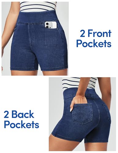 Stretchy Jean Shorts for Women High Waisted Pull On Jorts with Pockets Denim Shorts Women Summer Casual Shorts 2025