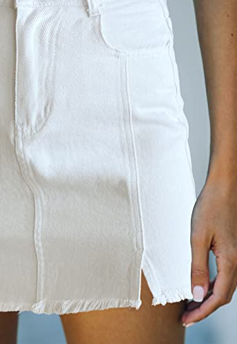 41t4JD8BTjL.jpg Women’s Denim Mini Skirt High Waist Casual Split Hem Washed Frayed A-line Jean Skirts with Pocket for Women