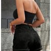 Women's Casual Roll Up Hem Jean Shorts Straight Leg High Waist Zipper Denim Shorts