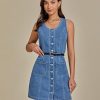 41tBVA4YSVL.jpg Denim Dresses for Women Sleeveless Stretchy Jean Summer Casual Western Short Button Down Dress with Patch Pocket