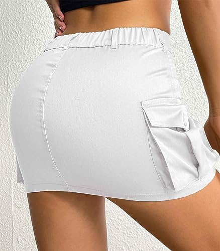 41tBcdMERDL.jpg Womens Mini Cargo Skirts Y2k Denim Skirt with Pockets Low Waist Button Jean Skirts for Women