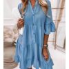 41uUwDIHaJL.jpg Women's Button Down Denim Dress Casual V Neck Ruffle Short Sleeve A Line Swing Babydoll Denim Shirt Tunic Dress