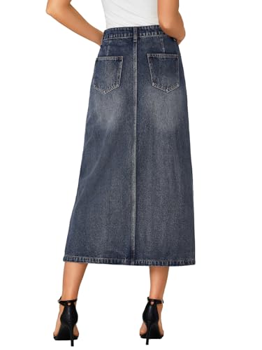 41uVMTZ1i3L.jpg Women's High Waisted Jean Skirt Casual Split Denim Midi Skirt with Pockets