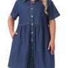 Denim Dress for Women Plus Size Button Down Babydoll Sundress Jean Dress with Pockets 2025 Vacation