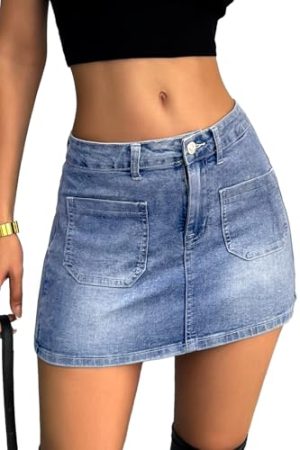 41ubNvd4wNL.jpg Denim Mini Skirt for Women High Waisted, High Stretchy Casual Summer Cute Jean Skirts