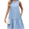 41uhJrwkxEL.jpg Women's Denim Mini Dress Sleeveless Drop Waist Ruffle Hem Summer Cute Tank Short Dress