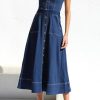41ukD4kqkHL.jpg Women's Summer Adjustable Strap Sleeveless Midi Denim Dress Button Down A-Line Swing Flowy Jean Dress