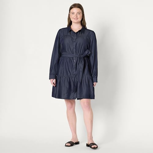 41usUtJdhdL.jpg Women's Fit and Flare Denim Chambray Long-Sleeve Tiered Shirtdress