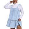 41vEmdha8qL.jpg Women Denim Cami Dress Tie Shoulder Ruffle Hem Short Dresses Babydoll Wash Jean Sundress with Pocket