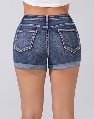 41vRthSCkYL.jpg Stretchy Jean Shorts for Women Ripped High Waisted Cuffed Denim Shorts